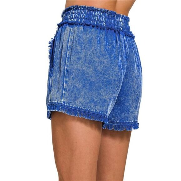 Zenana‎ Mineral Frayed Hem Washed Shorts - Picture 3 of 3